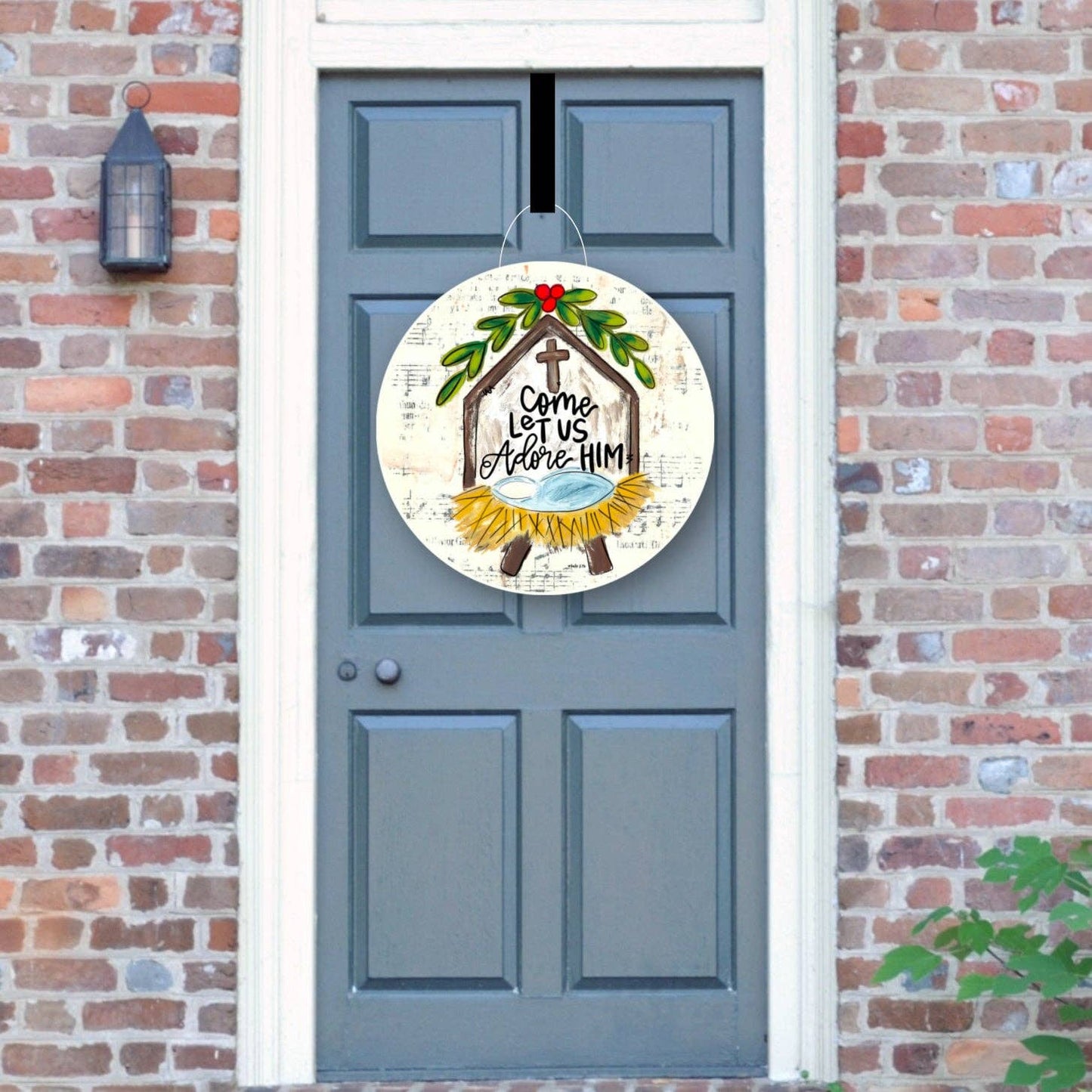 Baxter & Me - Come Let Us Adore Him Nativity Door Hanger