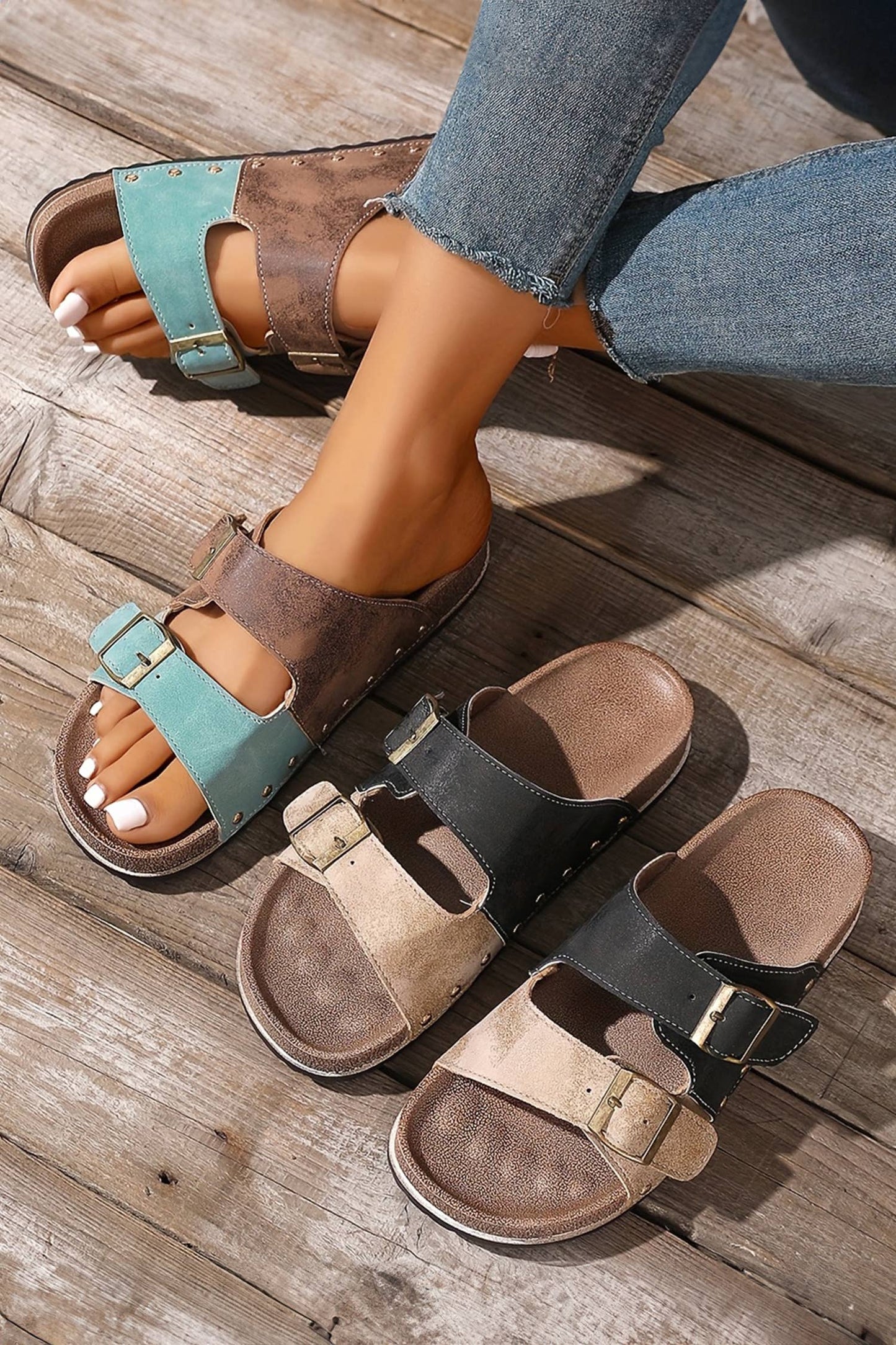 Little Daisy Closet - LDC Western Suede Rivet Hollow Out PU Leather Slip-on Shoes