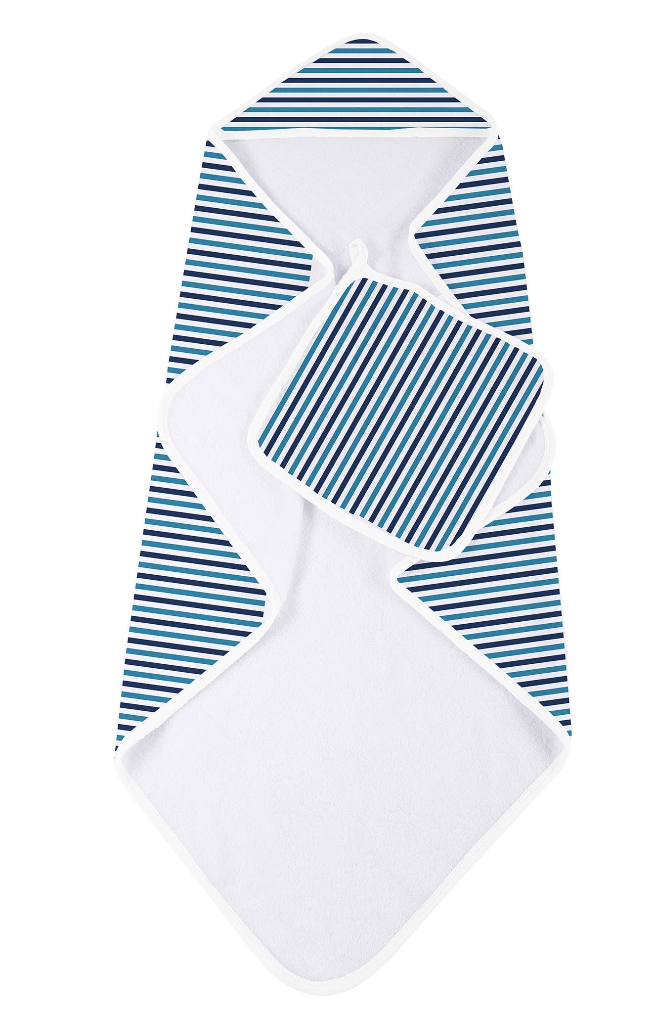 Newcastle Classics - Blue and White Stripe Hooded Towel and Washcloth Set