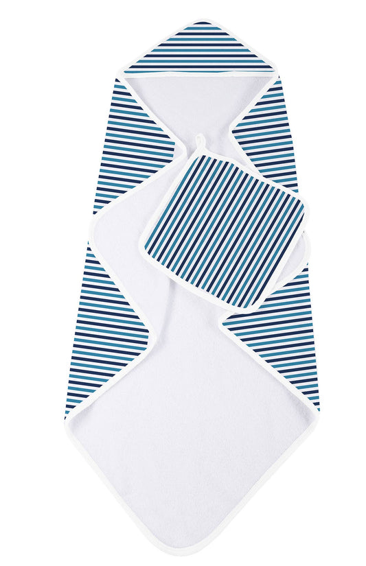 Newcastle Classics - Blue and White Stripe Hooded Towel and Washcloth Set