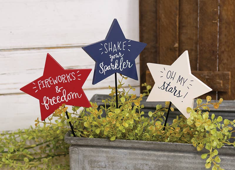 The Hearthside Collection - Patriotic Star Plant Stake, 3 Assorted