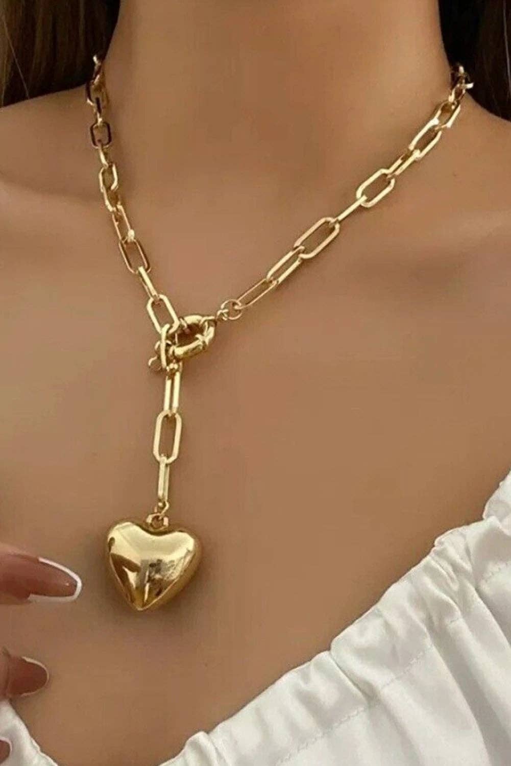 Lovesoft - Gold Plated Paperclip Chain 3D Heart Pendant Necklace