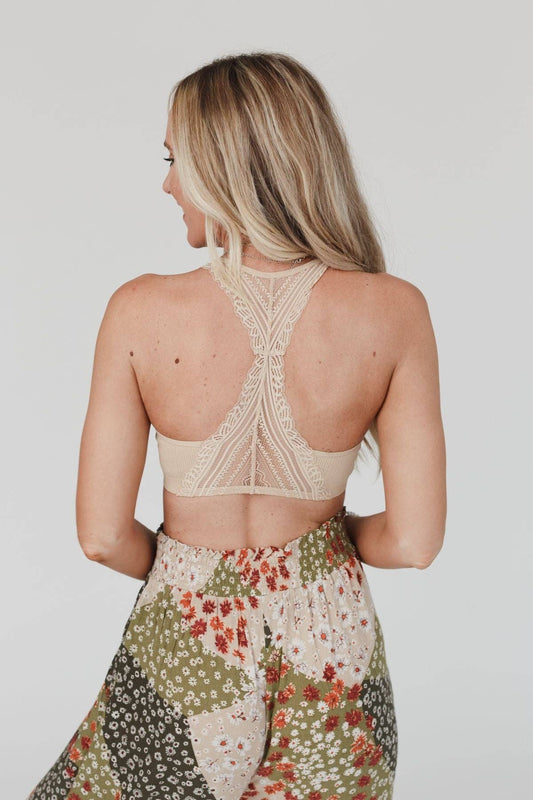 Three Bird Nest - Evermore Seamless Lace Racerback Bralette - Beige