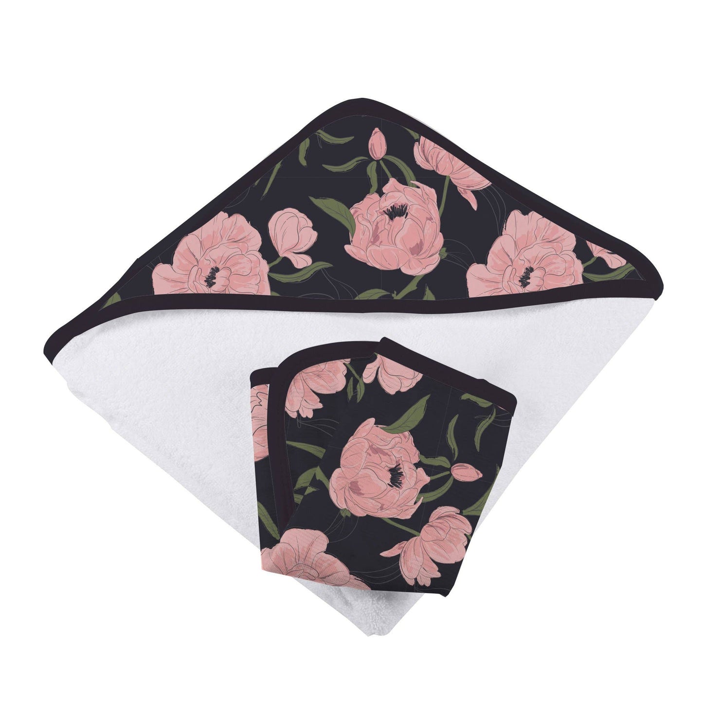 Newcastle Classics - Peonies Hooded Towel and Washcloth Set