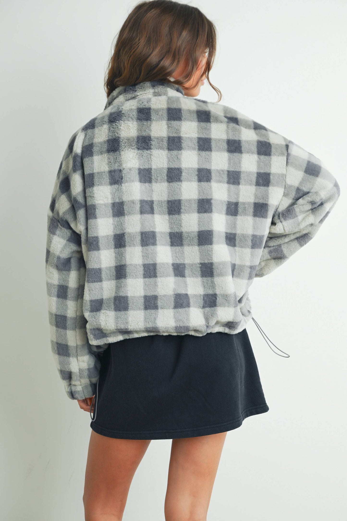 BUTTERMELON - Fall Drop Shoulder Plaid Fall Jacket - BMJ7504