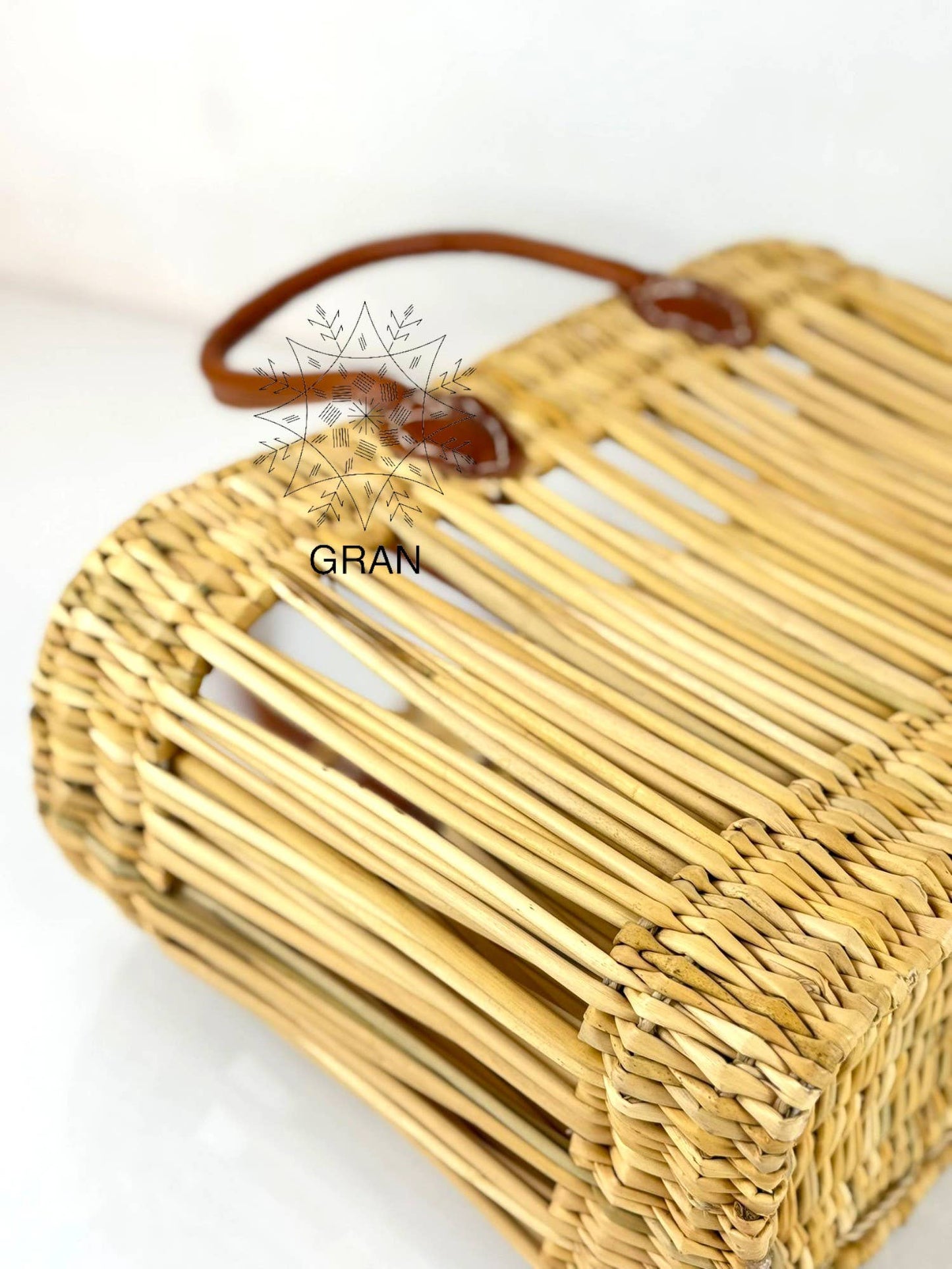 Gran Wholesale - Handwoven Open Reed Basket with Leather Handles