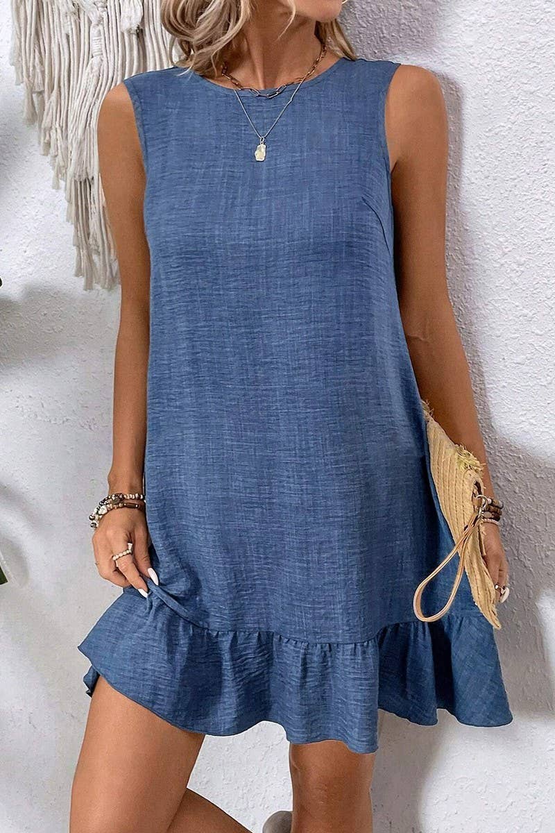 NINEXIS - CWDSD7142_RUFFLED SLEEVELESS CASUAL TANK DRESS