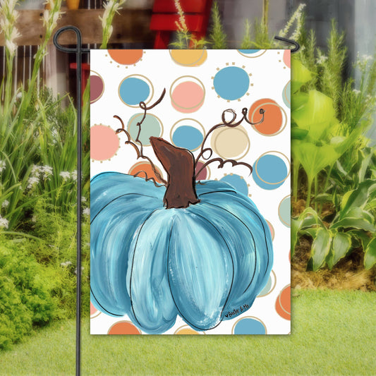 Baxter & Me - Colorful Polka Dot Blue Pumpkin Garden Flag