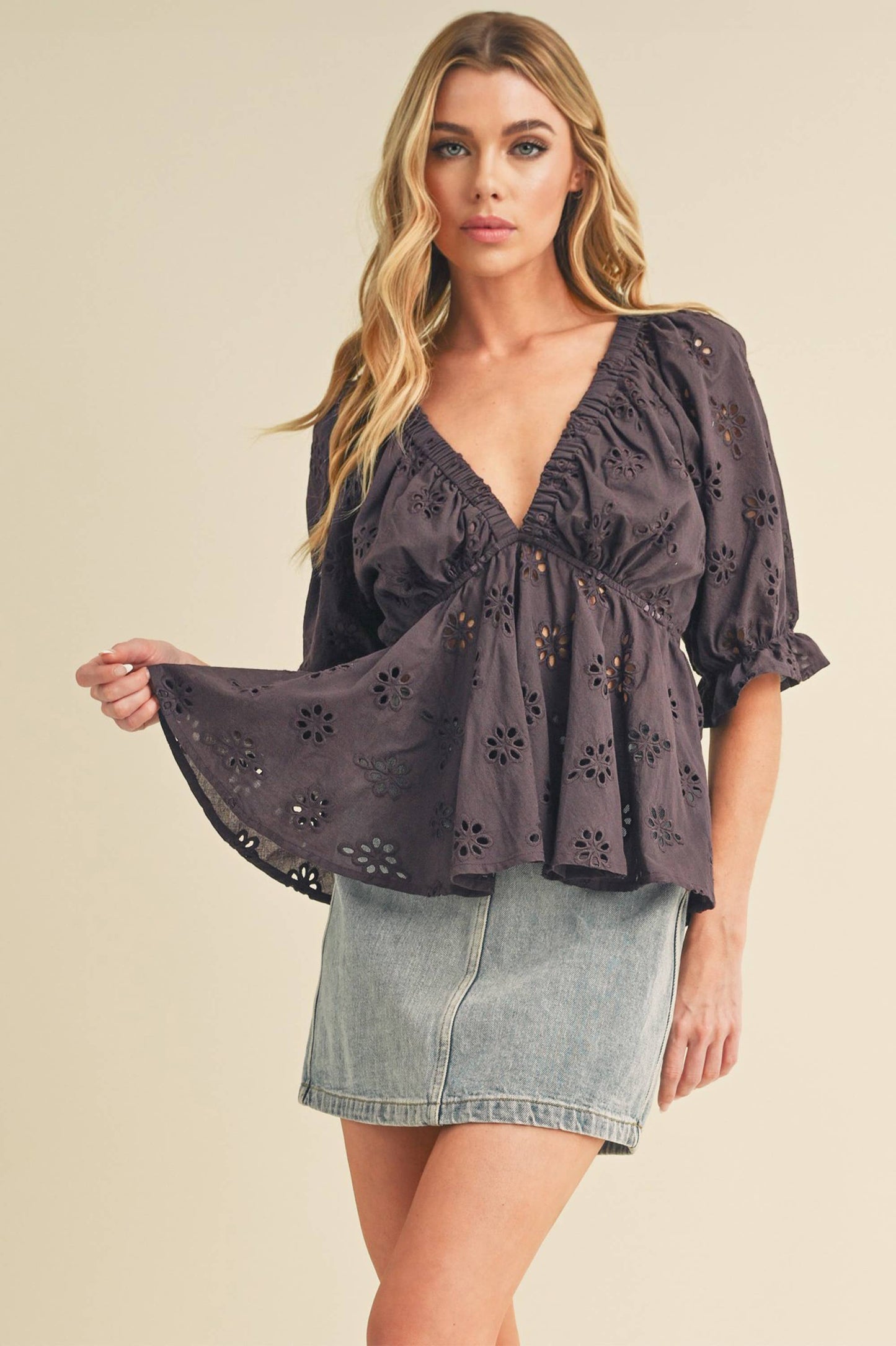 AEMI + CO - 8290DK Hazle Eyelet Embroidered Top