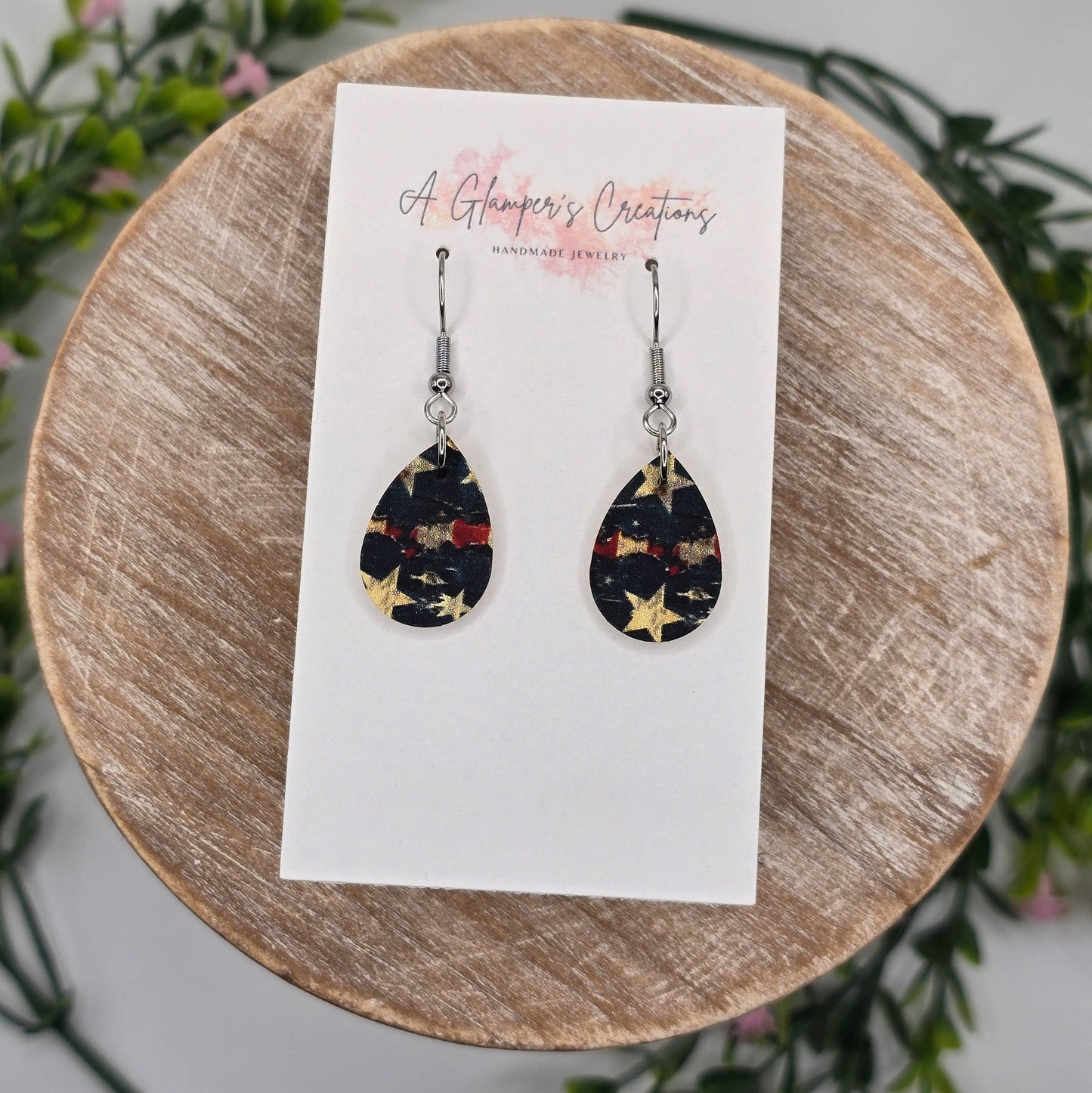 A Glamper's Creations LLC - Stars & Stripes Patriotic MINI Teardrop Leather Earrings