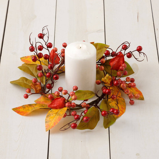 Audrey's Home & Gift - Candle Ring - Fall Leaves, Berries, And Rose Hips (PC)