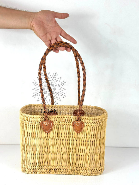 Gran Wholesale - Handwoven Reed Basket with Braided Leather Handles