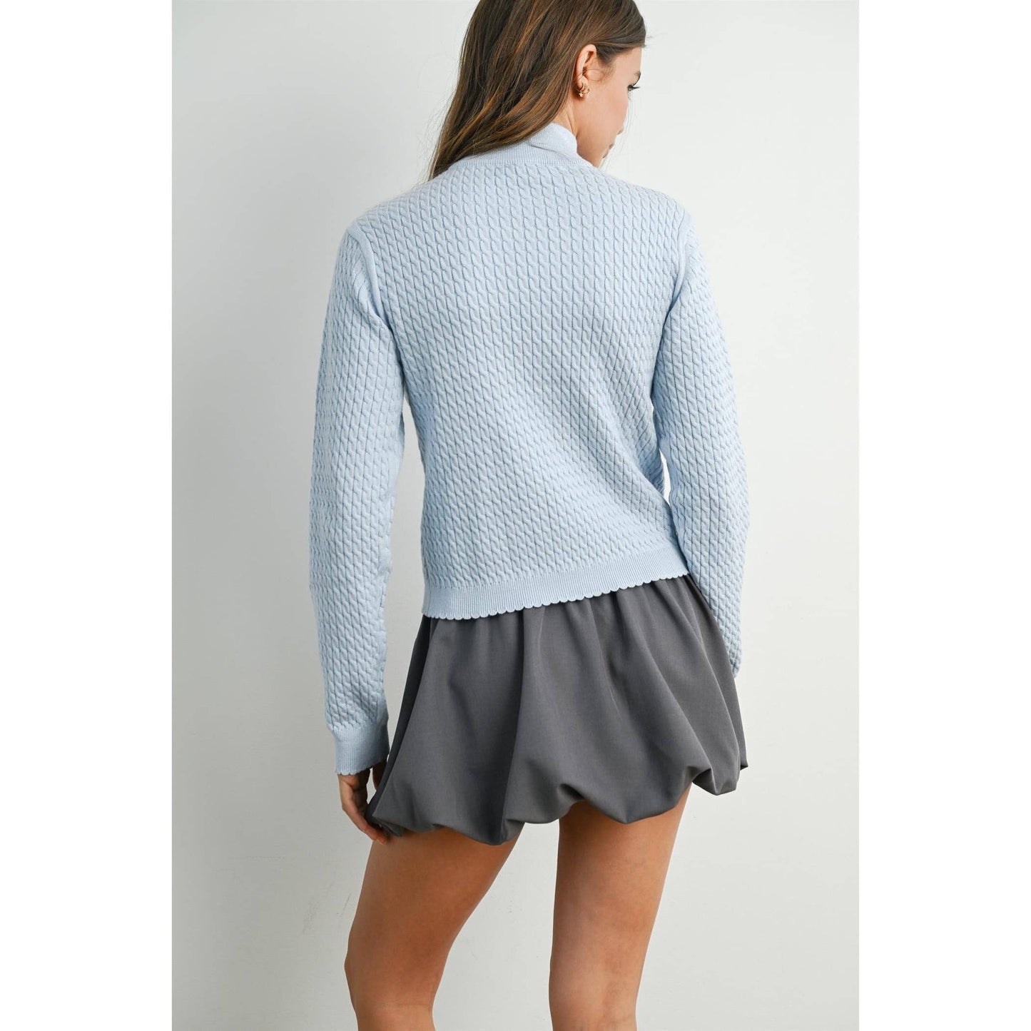 BUTTERMELON - Zip Up Long Sleeve Mock Neck Cardigan - BMC7936