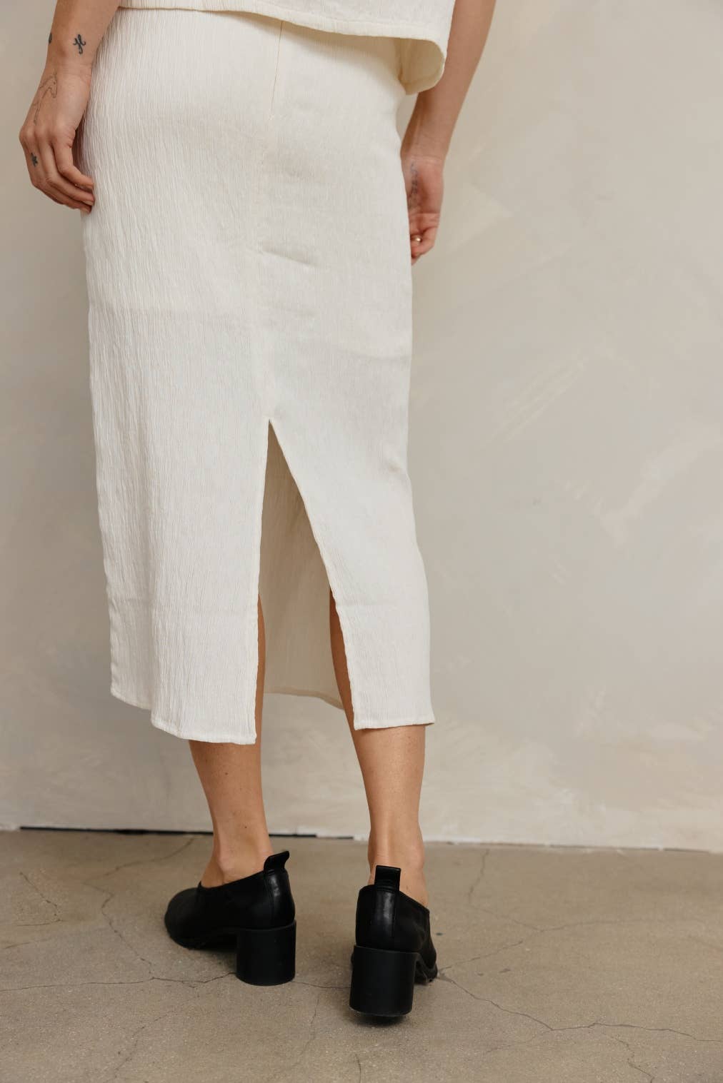 MOD REF - The Miranda Skirt | Textured Midi Skirt with Back Slit
