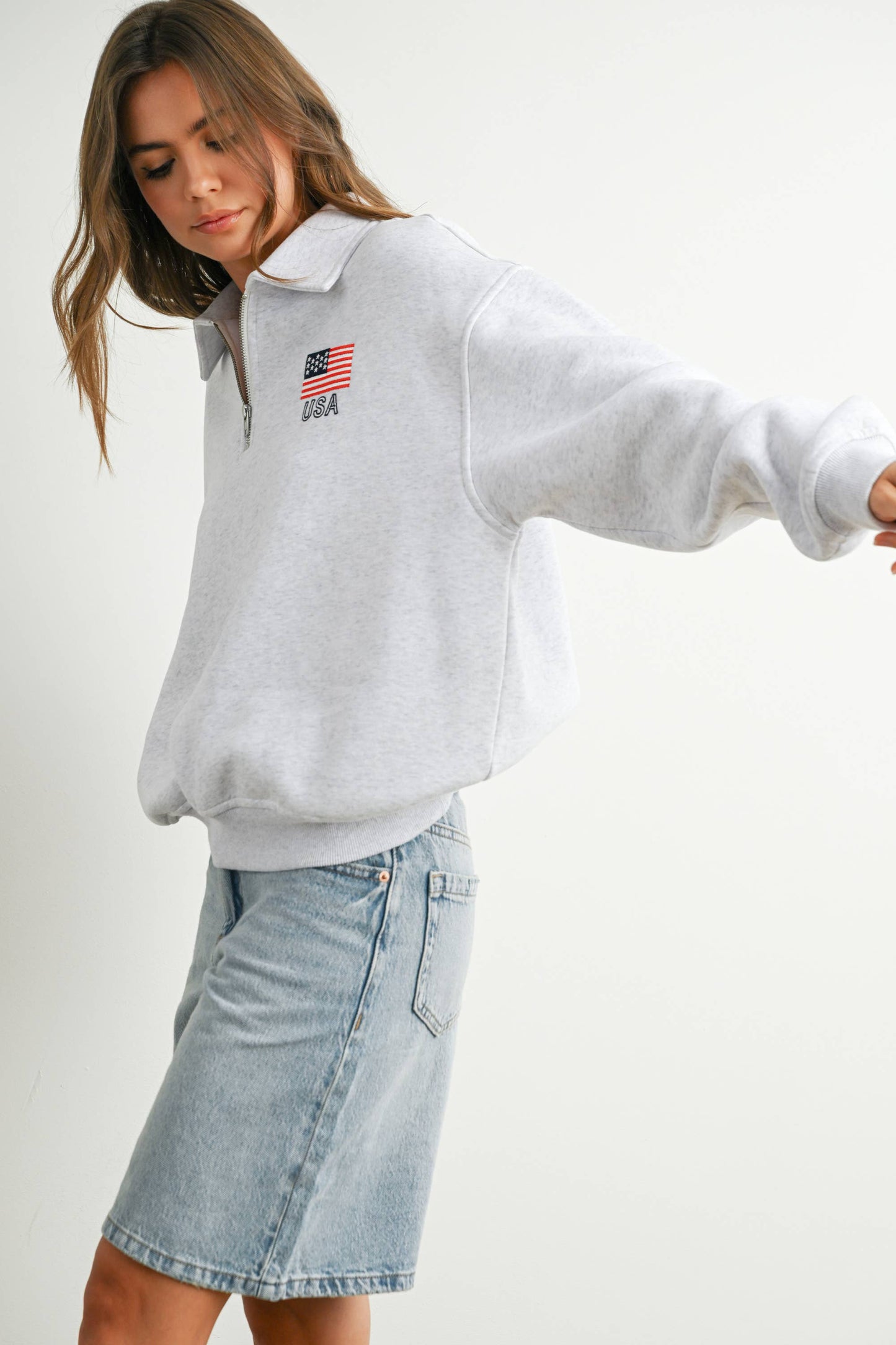 BUTTERMELON - Loose Collared Quarter-Zip Top - BMT7794