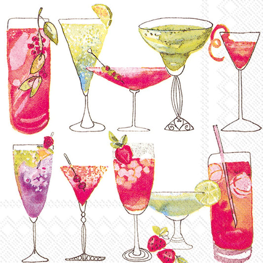 Boston International - Paper Cocktail Napkins Pack of 20 Sweet Cocktails white