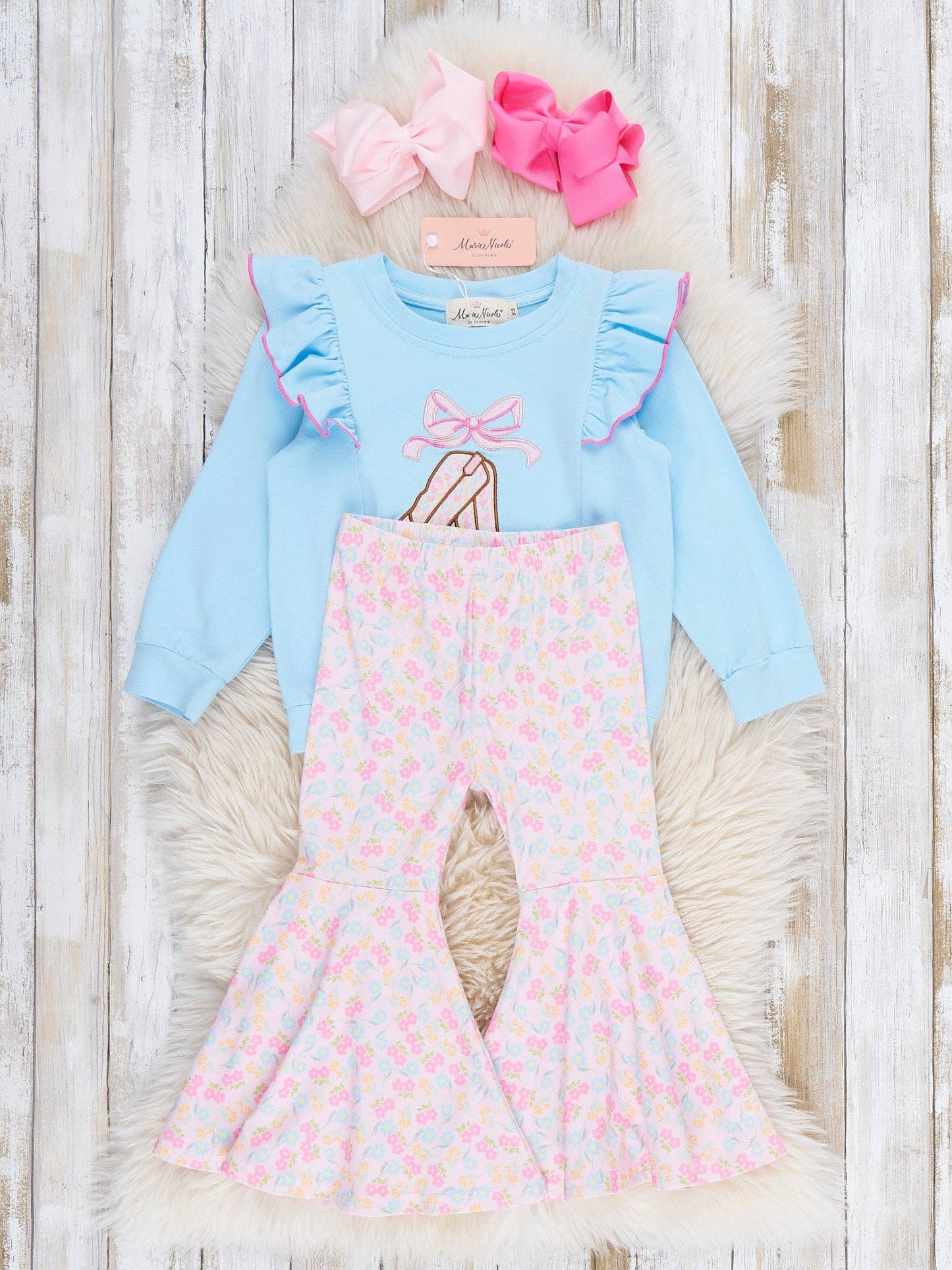Marie Nicole Clothing - Boots & Bows Floral Bell-Bottom Outfit
