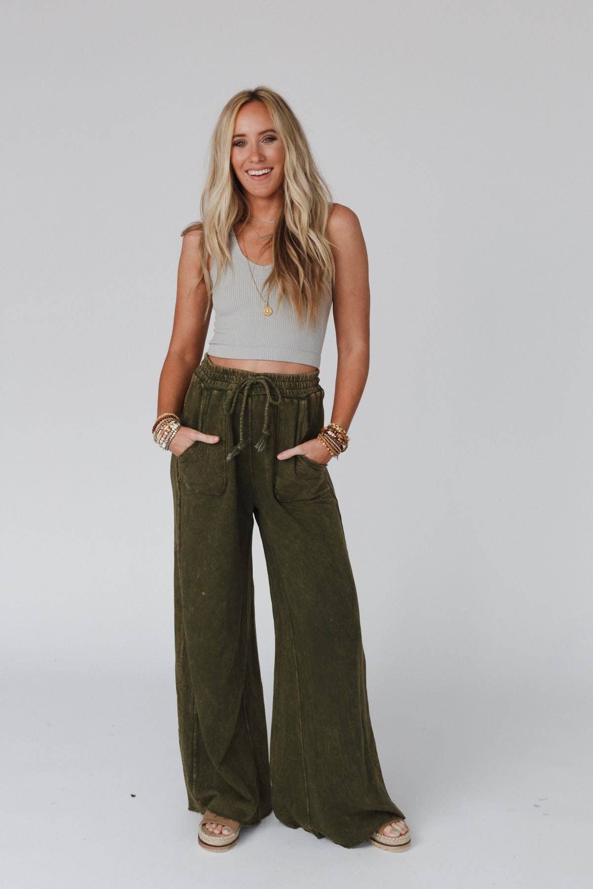 Pants-Three Bird Nest - Relaxing Robin Wide Leg Pant - New Olive