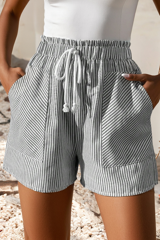 Little Daisy Closet - LDC Striped Lace-up Elastic Waist Casual Pocketed Shorts