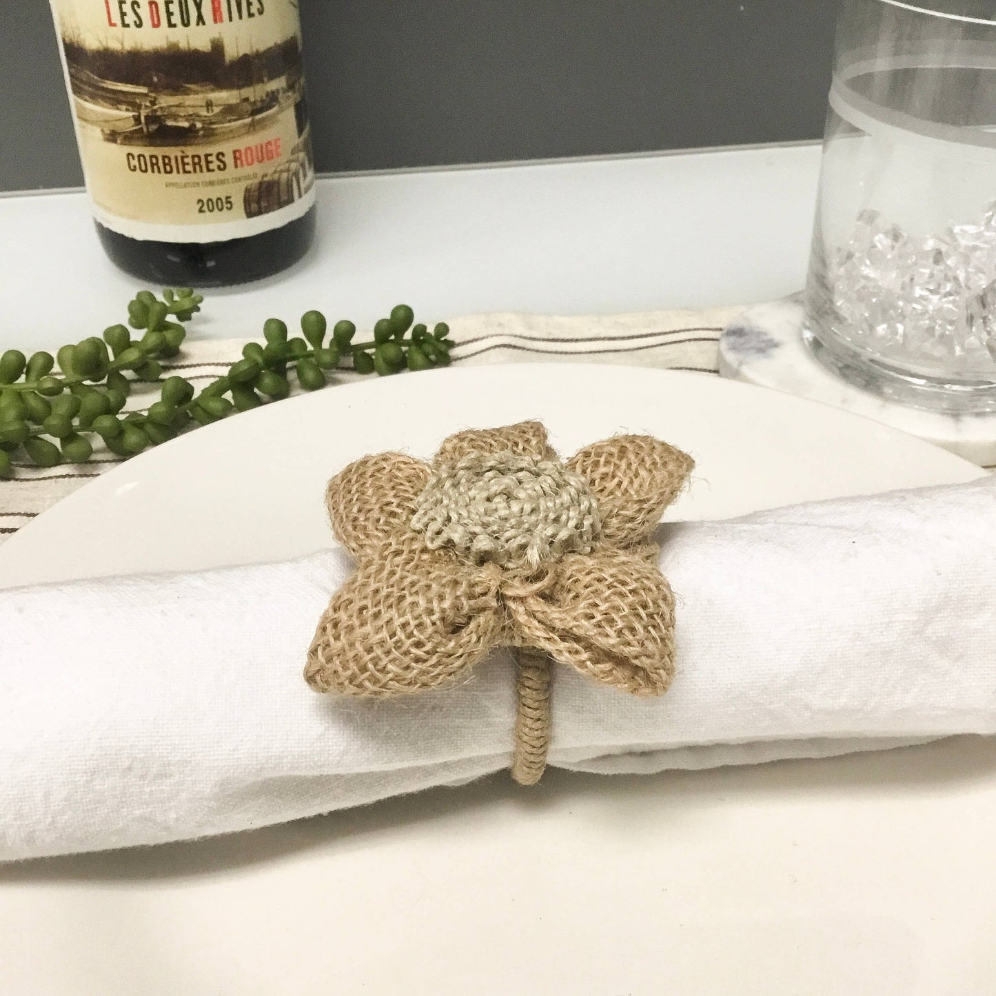 India Handicrafts Inc - Jute Net Flower Napkin Ring