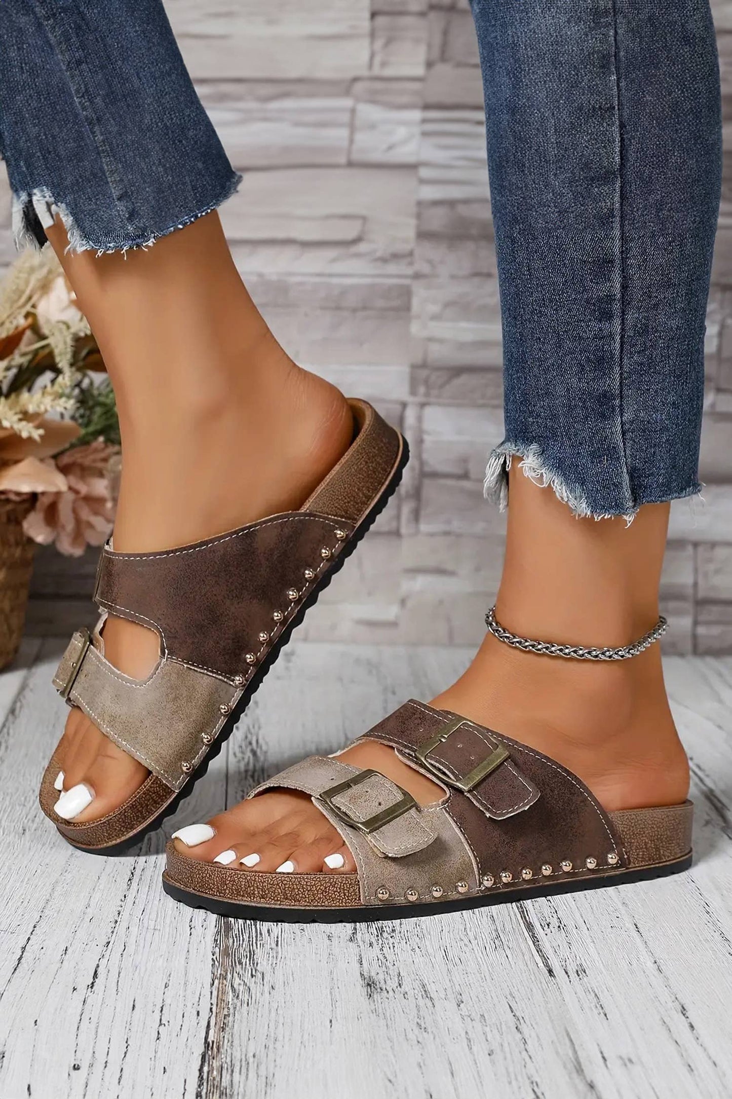 Little Daisy Closet - LDC Western Suede Rivet Hollow Out PU Leather Slip-on Shoes