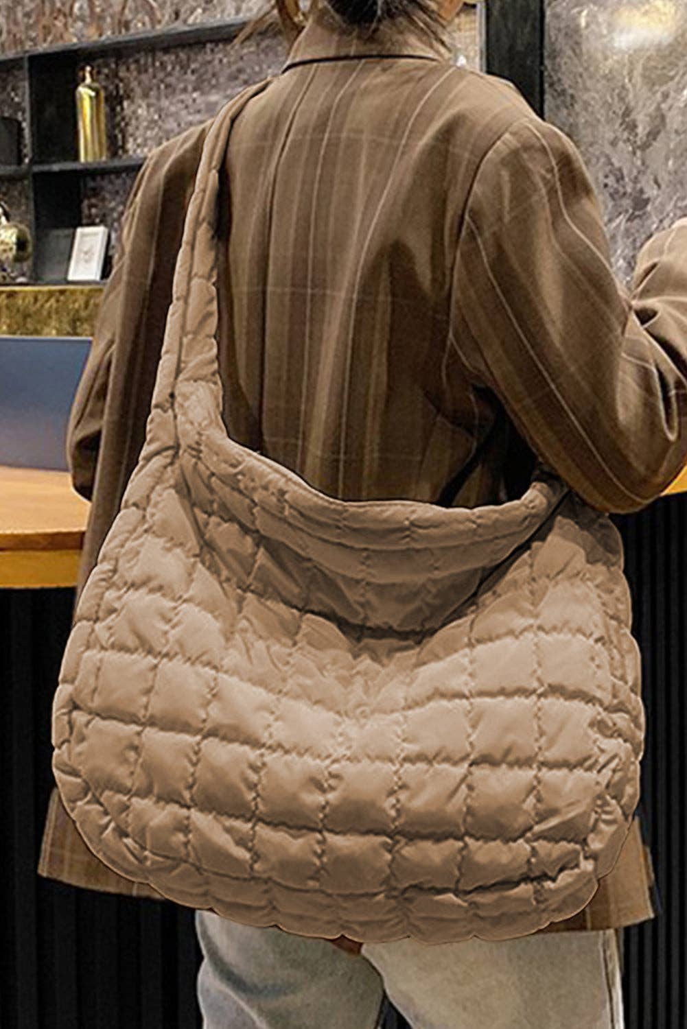 Lovesoft - Quilted Zipper Large Shoulder Bag