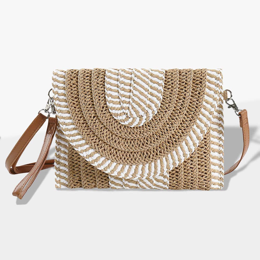 Sensibling Corp. - Mixed Striped Straw Clutch / Crossbody Bag