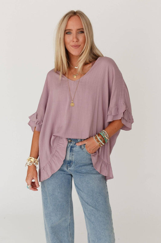 Three Bird Nest - Let Me Be Ruffled Top - Pale Plum