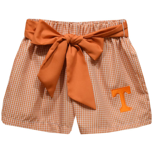 Vive La Fete - Tennessee Vols Embroidered Orange Gingham Girls Short-Sash