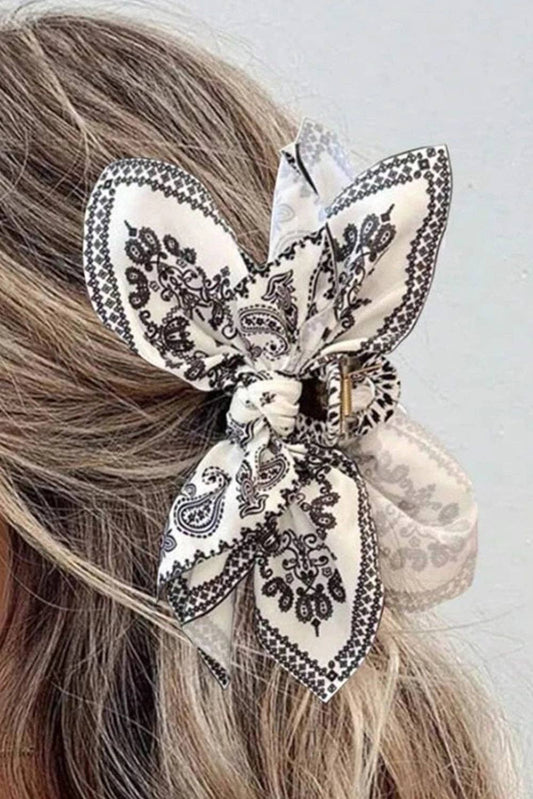 Lovesoft - Black Paisley Floral Print Bow Knot Hair Clip