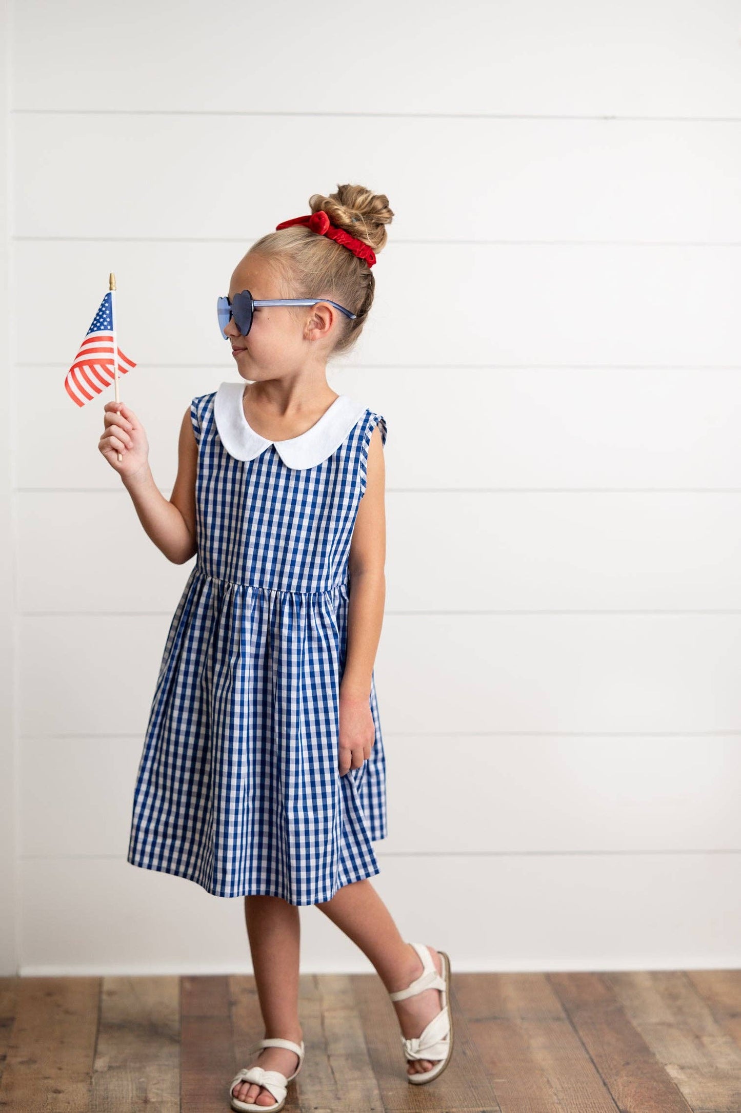 Wren & James - Kids Navy Check Gingham Peter Pan Collar Spring Summer Dress