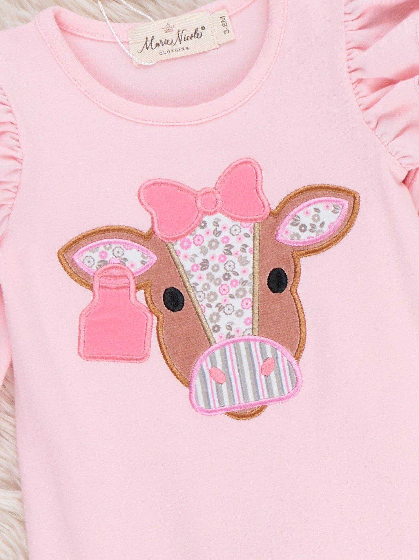 Marie Nicole Clothing - Floral Cow Cutie Ruffle Romper