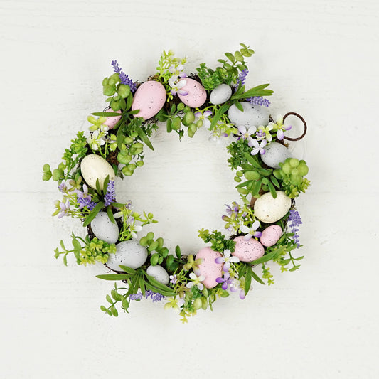 Holiday Depot Inc. - 550090-Mix Spring Flowers Easter Eggs 12in(6.5)Twig Wreath