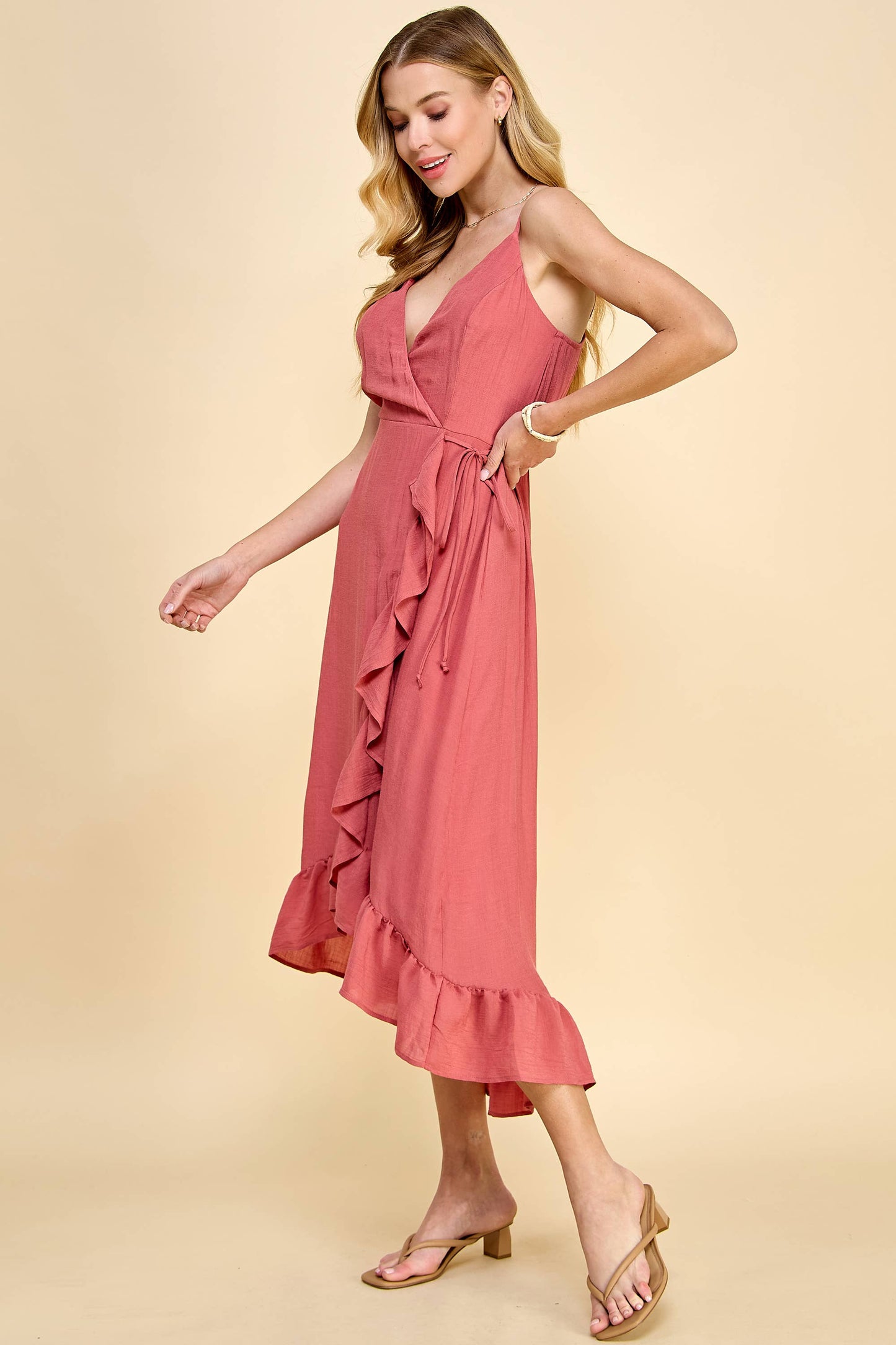 Winslow Collection - HI-LOW PAPAYA GAUZE WRAP DRESS