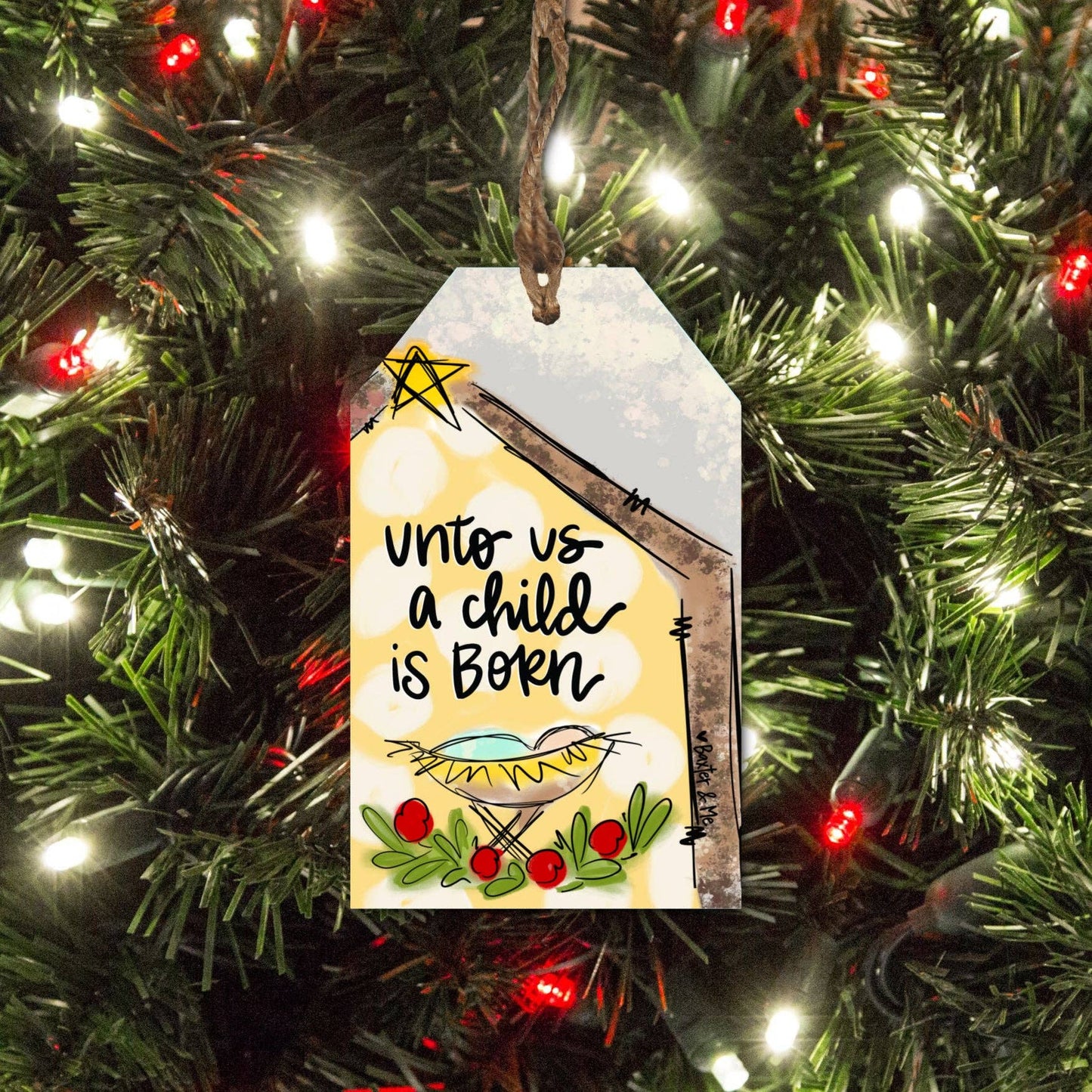 Baxter & Me - Unto Us A Child Is Born Tag Ornament