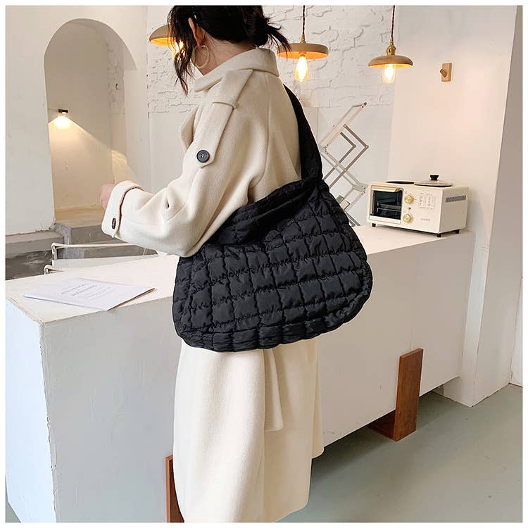 Lovesoft - Quilted Zipper Large Shoulder Bag