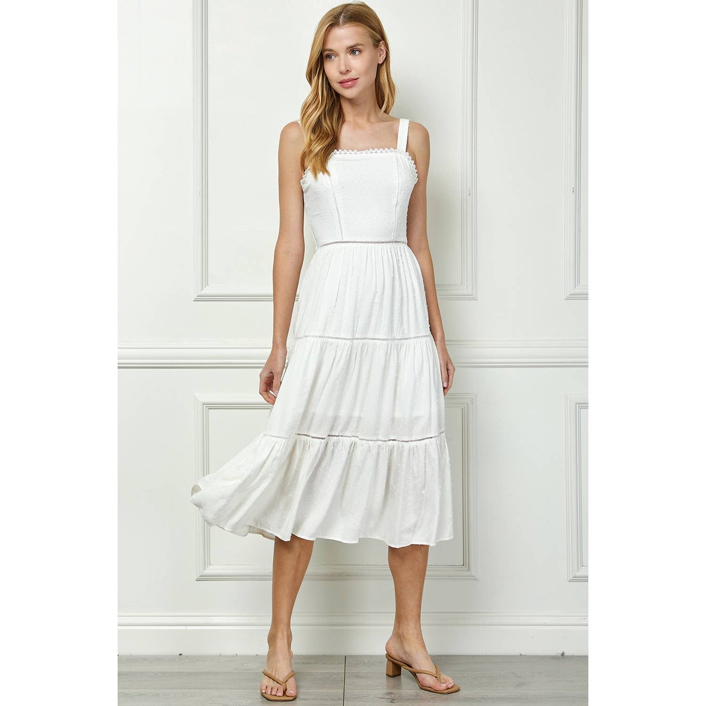 Winslow Collection - 3 TIER LONG DRESS WITH STRAPS & BACK BOW TIE