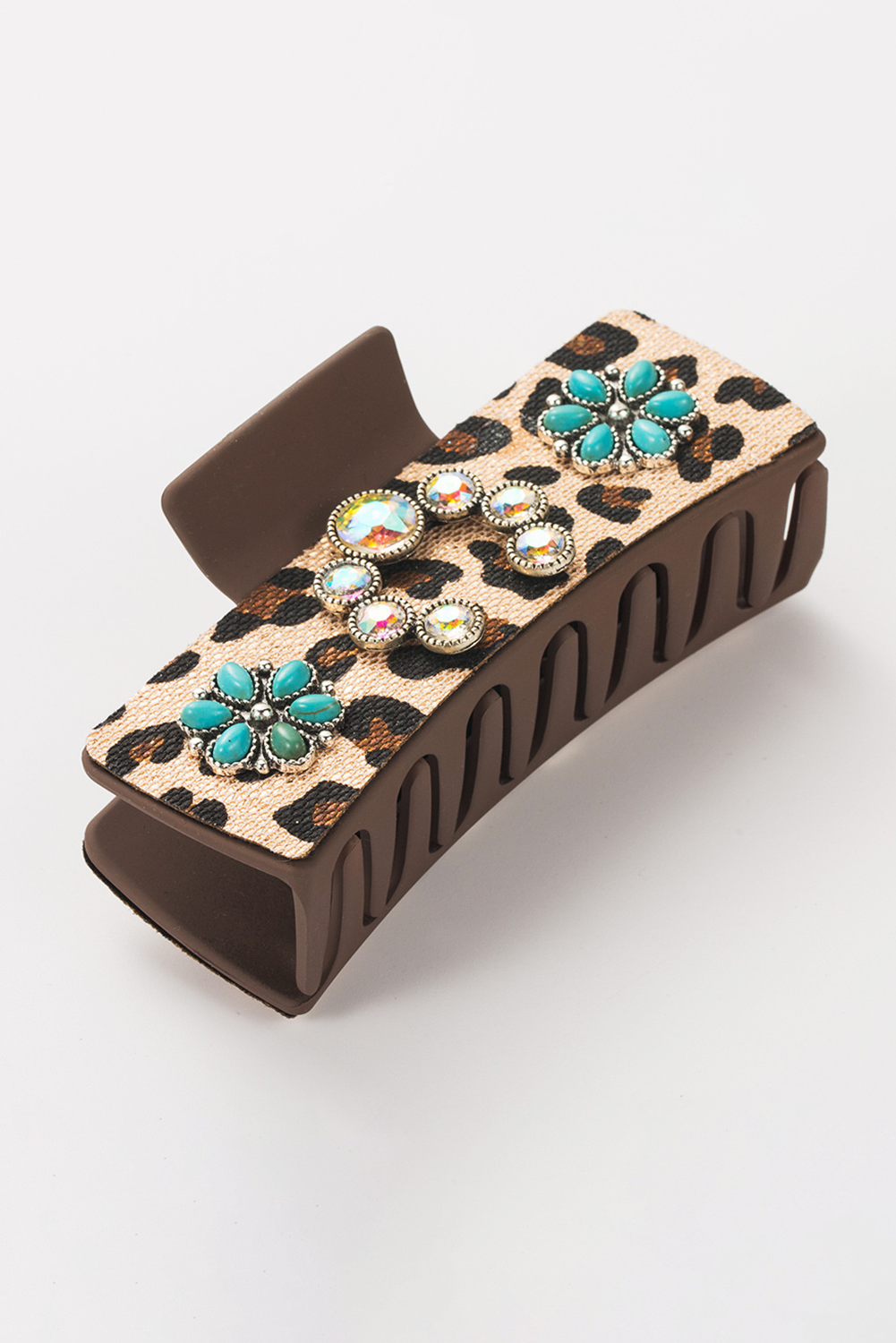 Aapparella - Western Leopard Print Gem Turquoise Detail Hair Clip