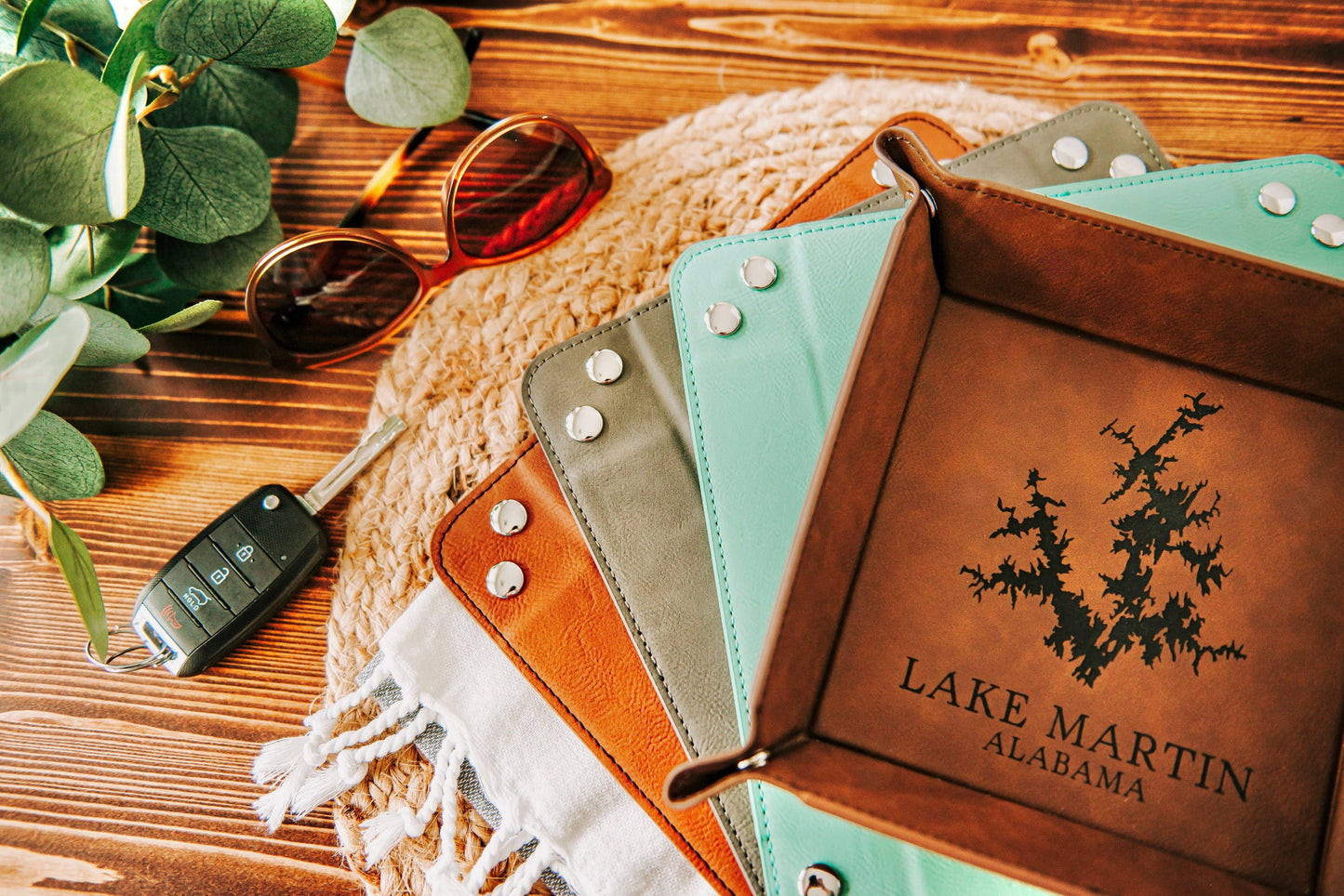 The Lillie Pad - Norris Lake Map Engraved Leatherette Valet Tray