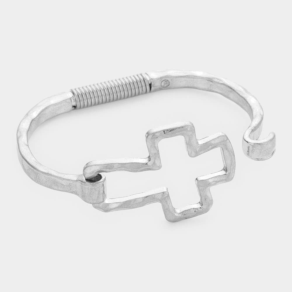 Sensibling Corp. - Hammered Open Metal Cross Hook Bracelet