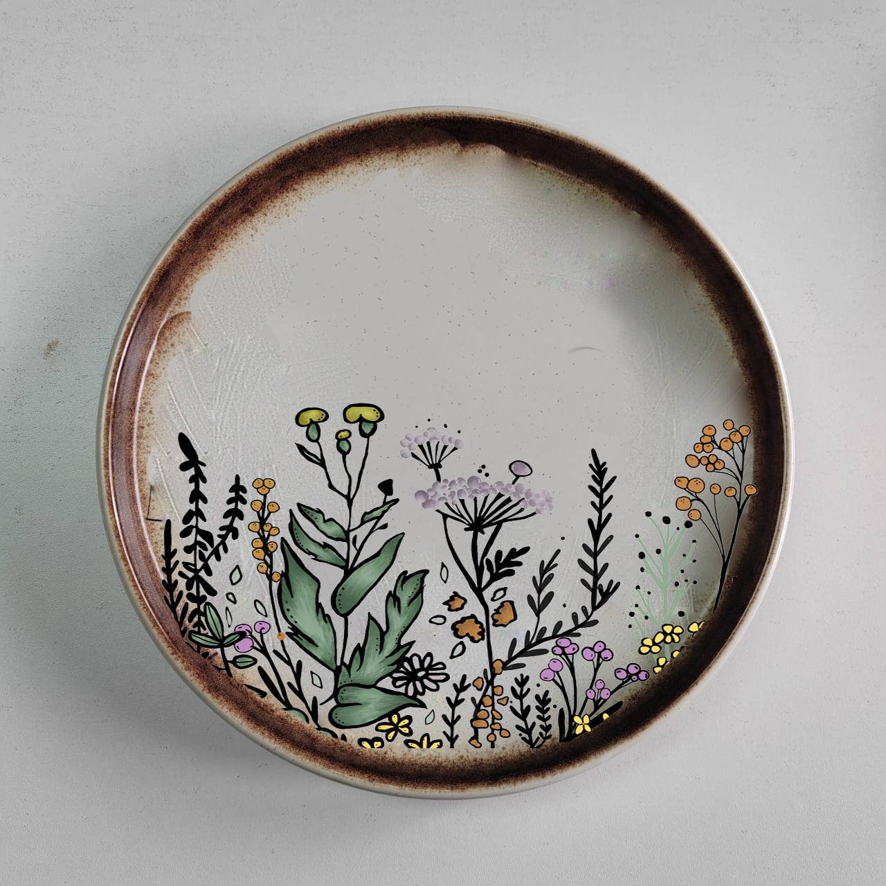 Artsy Em - Floral Harmony White Earth Tone Plate