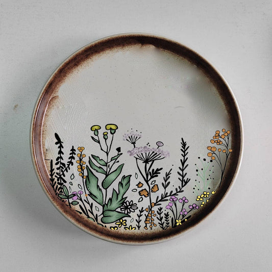 Artsy Em - Floral Harmony White Earth Tone Plate