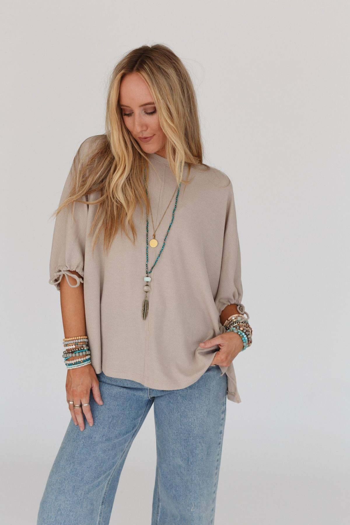 Three Bird Nest - Little Lark Puff Sleeve Tee - Taupe