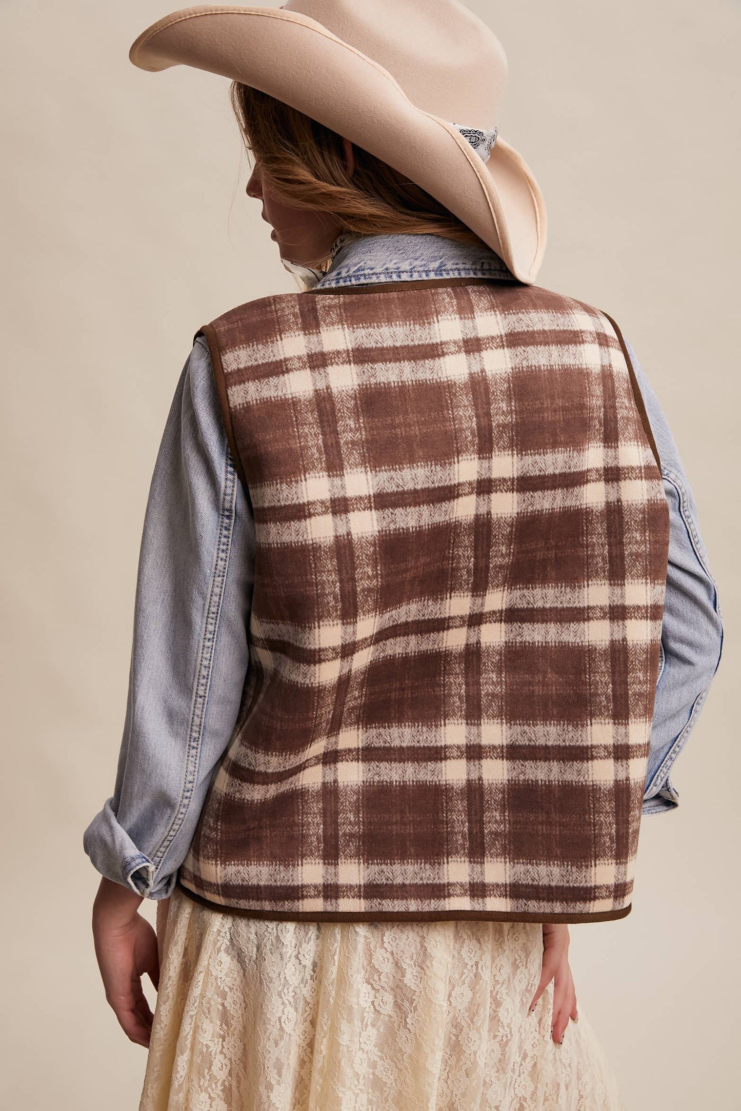 Listicle - Reversible Plaid Sherpa Vest LVT016
