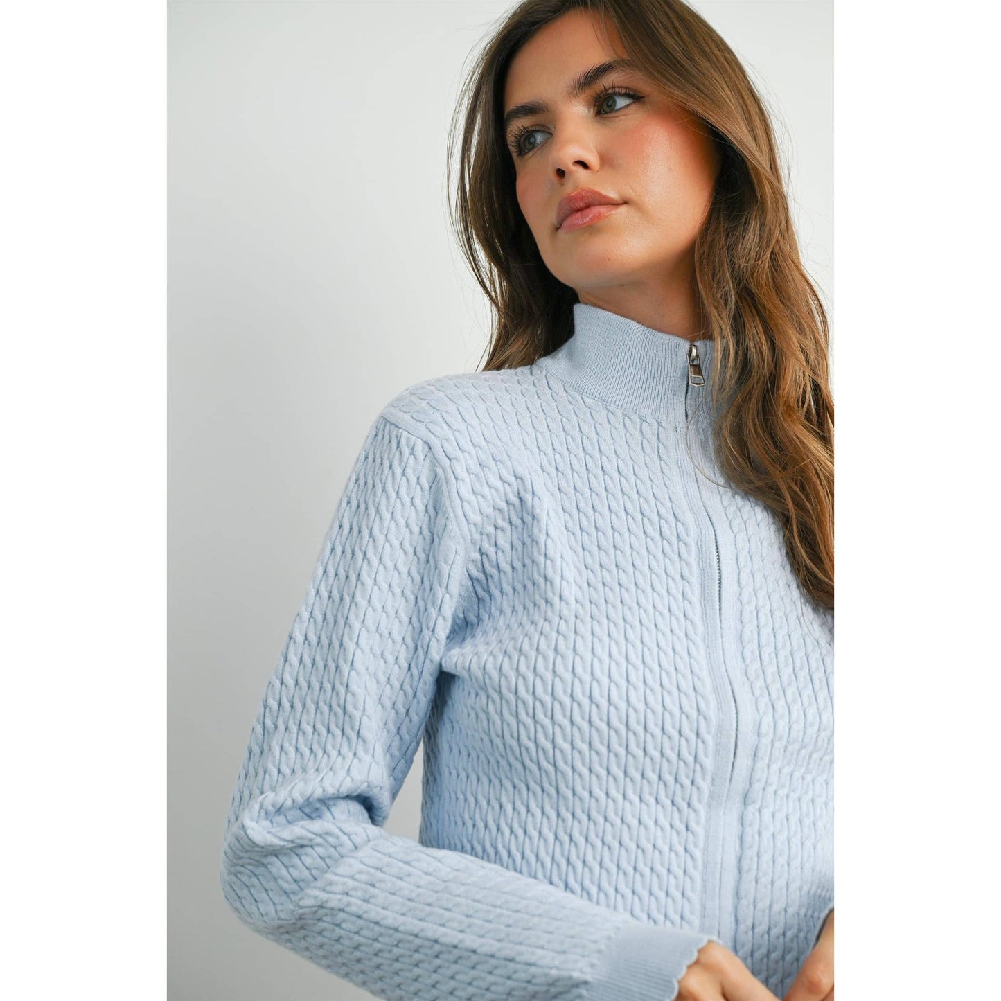 BUTTERMELON - Zip Up Long Sleeve Mock Neck Cardigan - BMC7936