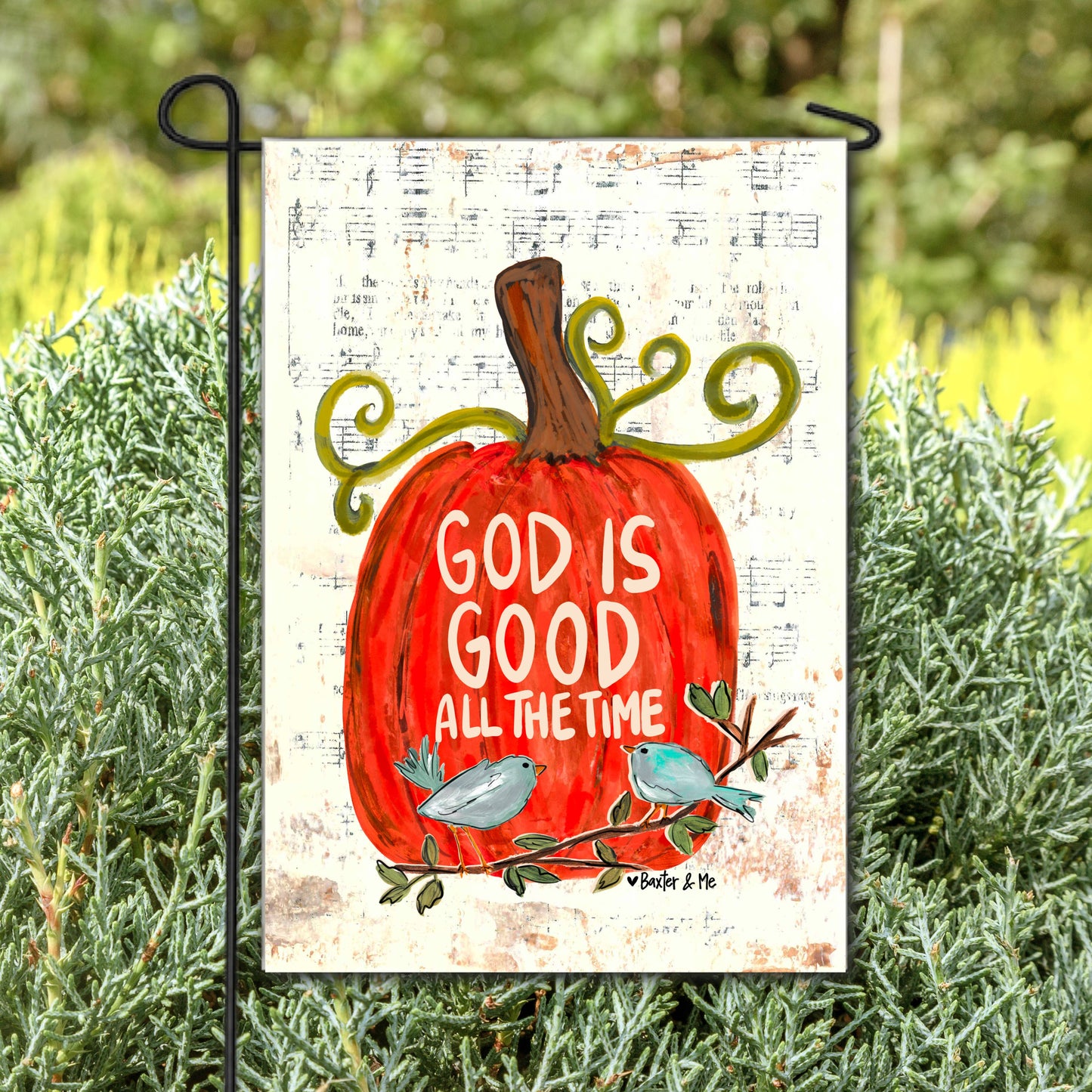 Baxter & Me - God is Good All the Time Pumpkin Garden Flag