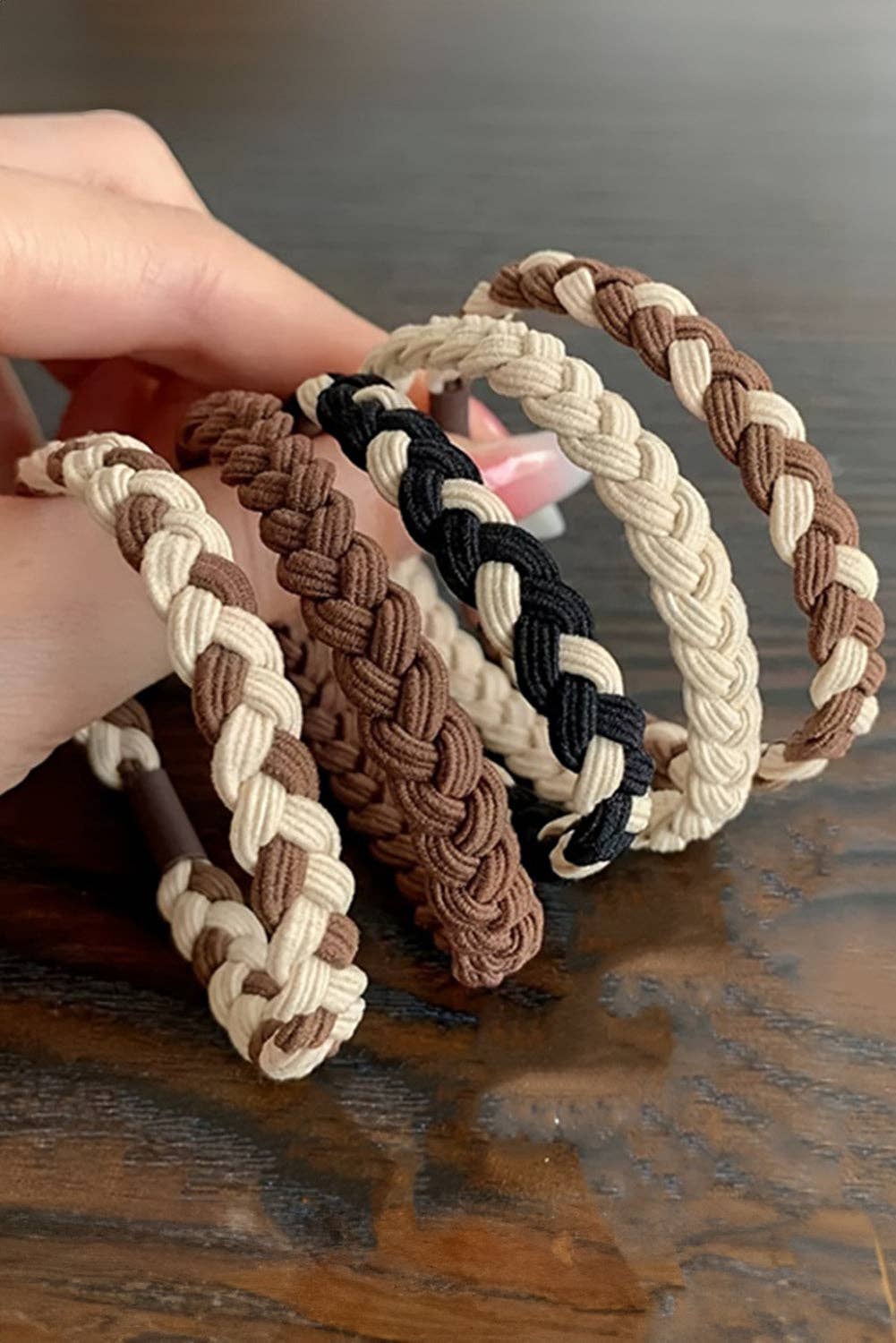 Lovesoft - Chestnut 5pcs Smile Face Decor Braided Hair Ties