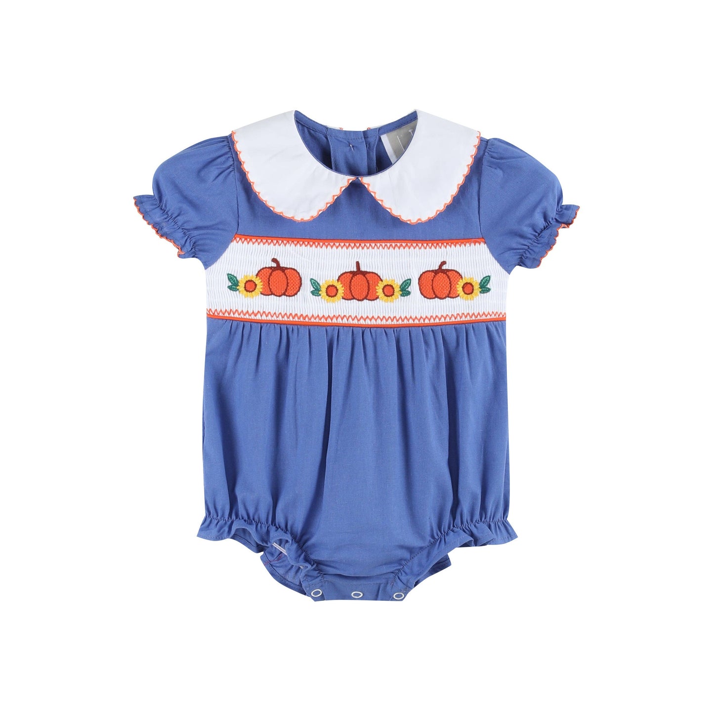 Lil Cactus - Blue Pumpkin Sunflower Smocked Collared Romper