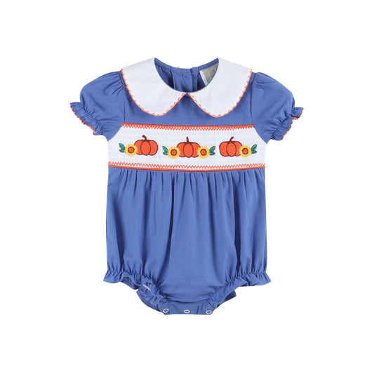 Lil Cactus - Blue Pumpkin Sunflower Smocked Collared Romper