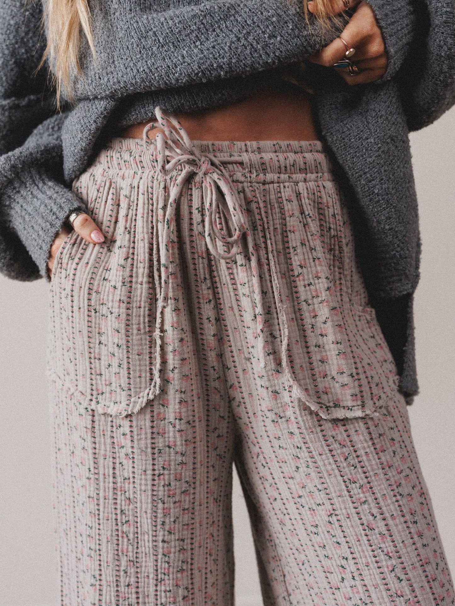 Three Bird Nest - Sandra Wide Leg Ruffle Pant - Taupe